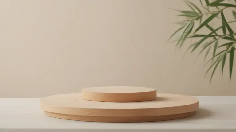 Wooden Circular Platforms Displayed with Soft Light - Minimalism - AI generated image