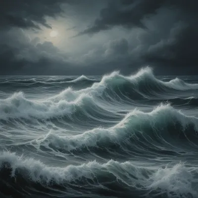 Churning Waves Moonlit Sky - Seascape - AI generated image