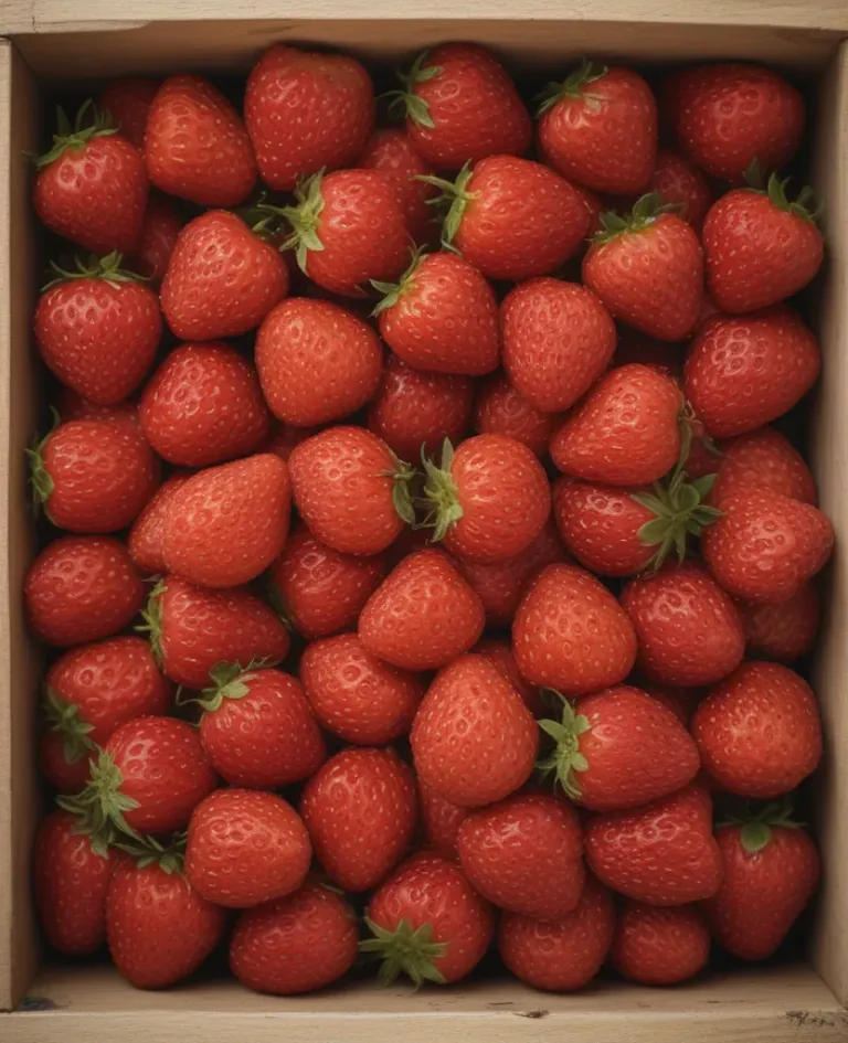 Ripe Strawberries in Wooden Crate - Food - AI generated image
