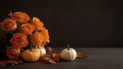 Autumn Bouquet with Pumpkins and Leaves - Flowers - AI generated image