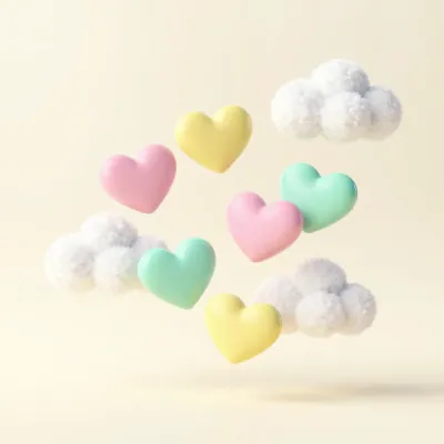 Pastel Hearts Floating in Soft Light - Art - AI generated image