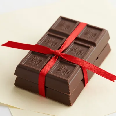 Dark Chocolate Bars with Starburst Patterns Wrapped in Red Ribbon - Food - AI generated image