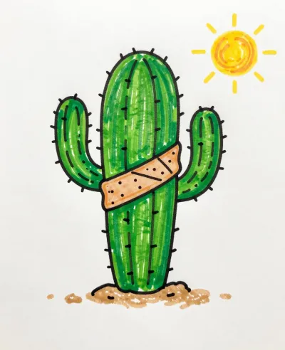 Bandaged Cactus in Desert Sunlight - Plant - AI generated image