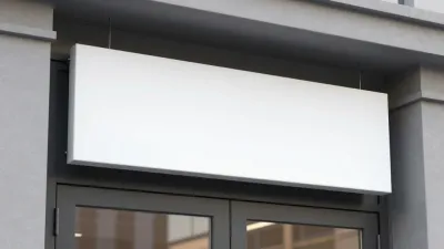 White Signboard Hanging Modern Building - Signboards - AI generated image