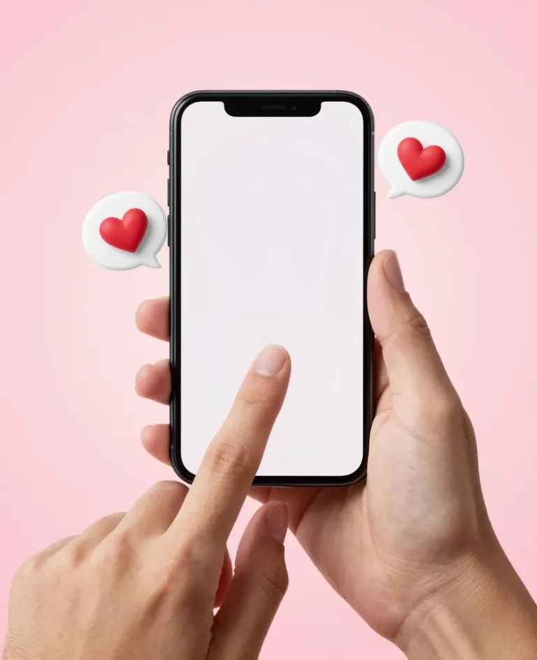 Hands Holding Smartphone with Floating Heart Icons - People - AI generated image