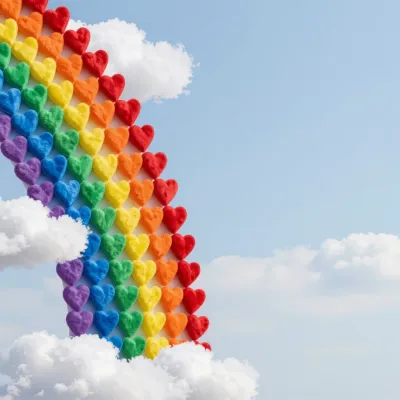 Descending Rainbow Hearts in Sky - Art - AI generated image