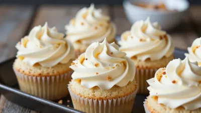 Vanilla Bean Cupcakes with Smooth Frosting - Bakery - AI generated image