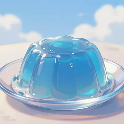 Blue Jelly Sphere on Glass Plate - Food - AI generated image