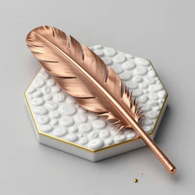 Copper Quill Resting on Textured Box - Still Life - AI generated image