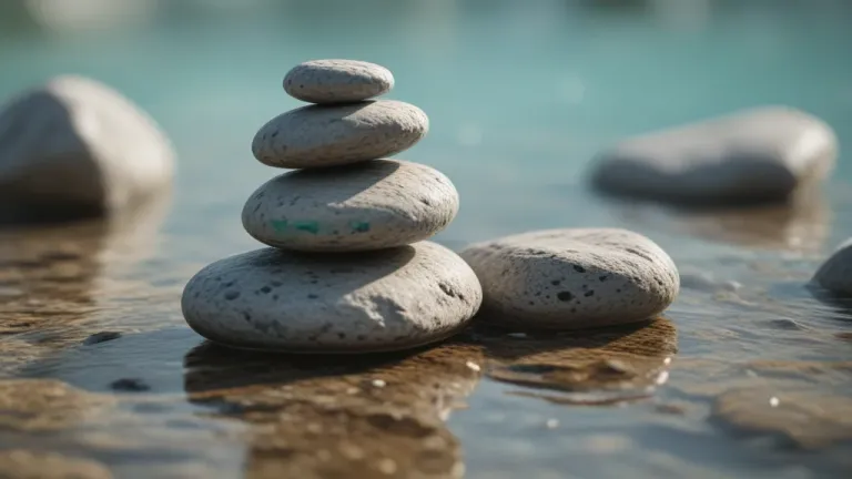 Stacked Pebbles by the Water - Landscapes - AI generated image