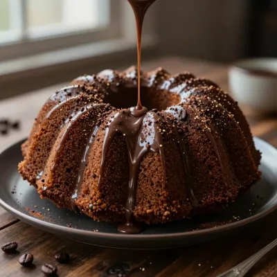 Mocha Glazed Bundt Cake Drizzled with Chocolate - Food - AI generated image