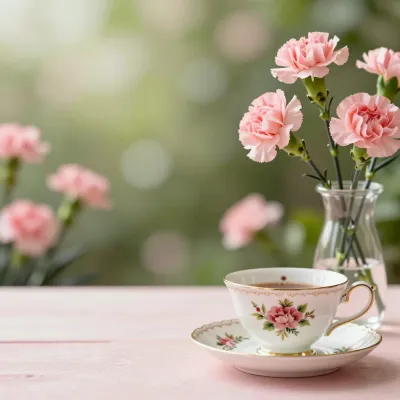 Teacups and Carnations Serene Morning - Still Life - AI generated image