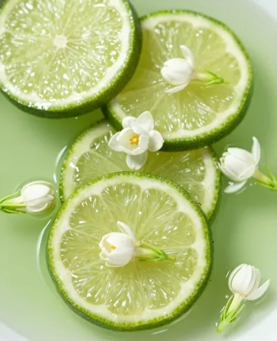 Sliced Limes with Jasmine Flowers - Food - AI generated image