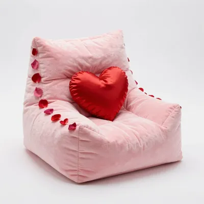 Pink Beanbag Chair with Red Heart Pillow - Furniture - AI generated image