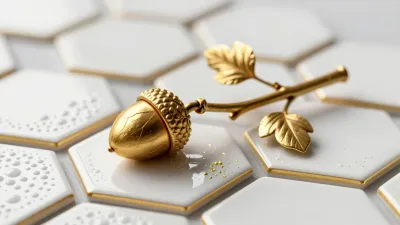 Gilded Acorn Branch Reflective Surface - Jewelry - AI generated image