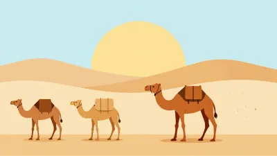 Camel Caravan Guiding in Desert Sunlight - Desert - AI generated image