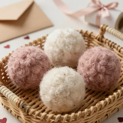 Wool Pom-Poms in Wicker Basket - Crafts - AI generated image