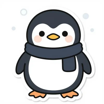 Penguin Wrapped in Scarf Snowy Scene - Animal - AI generated image