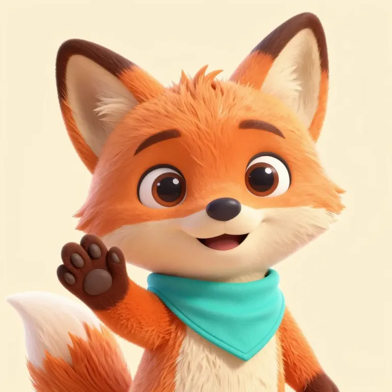 Animated Fox Pup Waving with Soft Fur - Animation - AI generated image