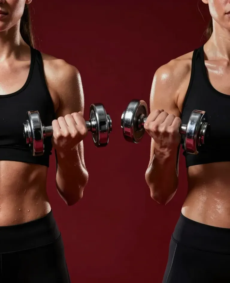 Woman Performing Dumbbell Curls with Glossy Chrome Weights - Fitness - AI generated image