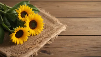 Sunflowers Bouquet on Burlap Cloth - Flowers - AI generated image