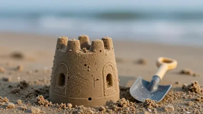 Sandcastle Turret on Sandy Beach - Architecture - AI generated image