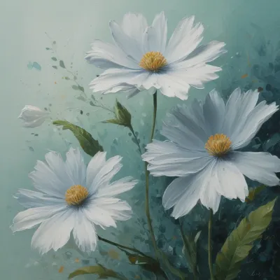 White Cosmos Flowers Impasto Texture - Flowers - AI generated image