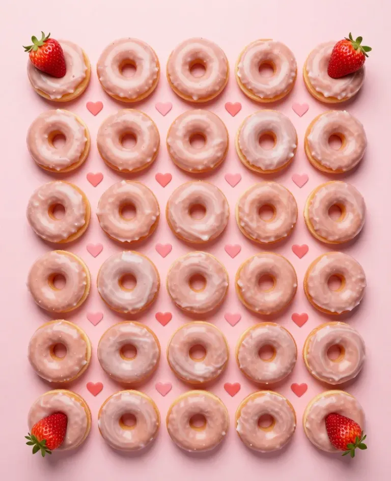 Pink Glazed Donuts with Strawberries Grid - Food - AI generated image