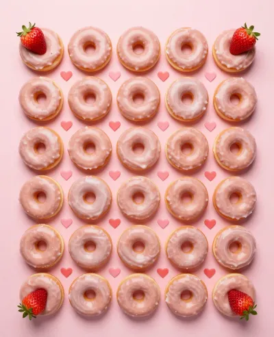 Pink Glazed Donuts with Strawberries Grid - Food - AI generated image