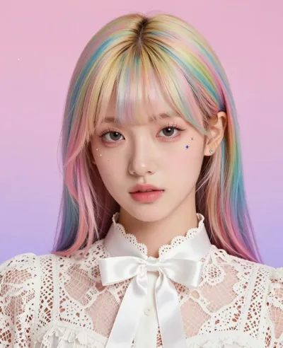 Pastel-Haired Model in Lace Collar - Fashion - AI generated image