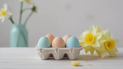 Pastel Eggs with Daffodil Petals - Food - AI generated image