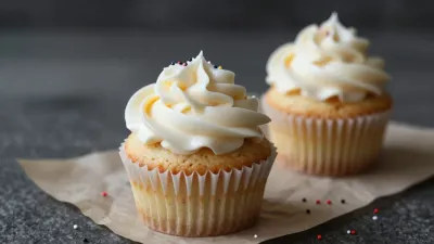 Mini Cupcakes with Piped Frosting and Sprinkles - Bakery - AI generated image