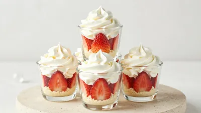 Strawberry Dessert Cups with Whipped Cream - Food - AI generated image