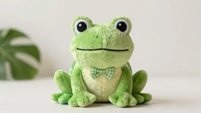 Green Plush Frog with Glossy Eyes and Bow Tie - Plush - AI generated image