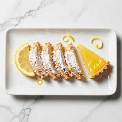 Citrus Tart Slices with Lemon Curd and Powdered Sugar - Food - AI generated image