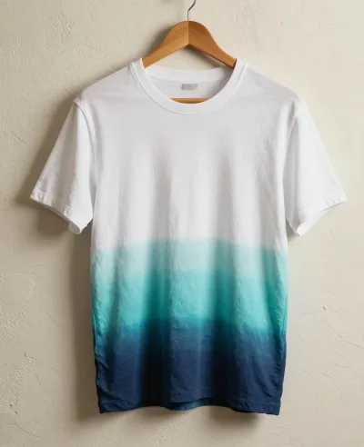 White T-shirt with Aqua-To-Navy Dip-Dye Gradient - Fashion - AI generated image