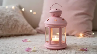 Pink Lantern with Heart Cutouts glowing softly - Interior Design - AI generated image