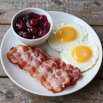 Berry Compote with Bacon and Eggs - Food - AI generated image