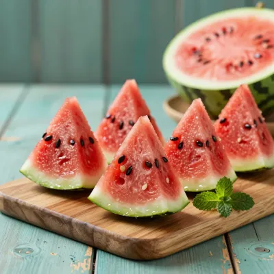 Watermelon Wedges with Sugar and Mint Garnish - Food - AI generated image