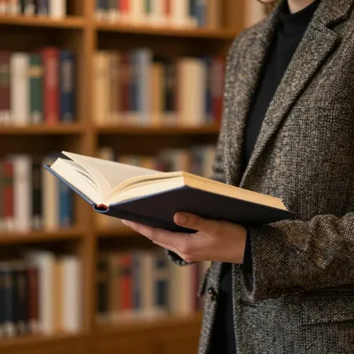 Scholar Holding Open Book in Library - Education - AI generated image