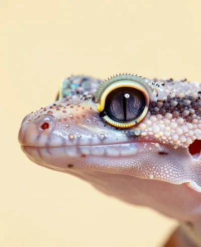 Albino Gecko Close-Up Eye Detail - Wildlife - AI generated image
