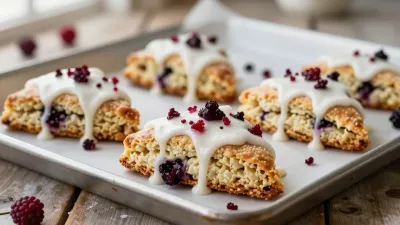 Berry-Scone Wedges on White Marble - Food - AI generated image