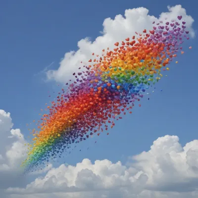 Rainbow Arc of Heart-Shaped Balloons in Sky - Celebrate - AI generated image