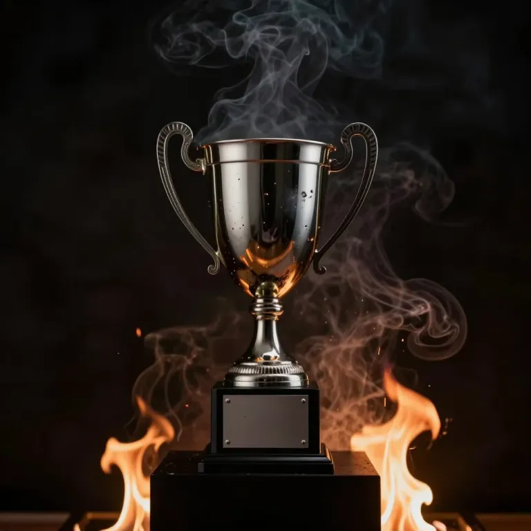 Smoking Silver Trophy Cup Amidst Flames - Trophy - AI generated image