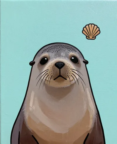 Seal with Soft Fur and Floating Shell - Wildlife - AI generated image