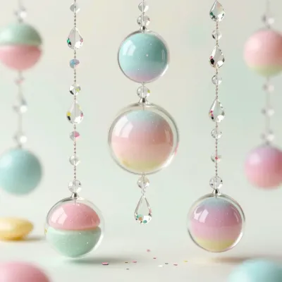 Candy Glass Baubles Cascading in Pastel Light - Decor - AI generated image