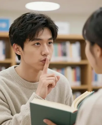 Young Man Quietly Reading in Library - People - AI generated image