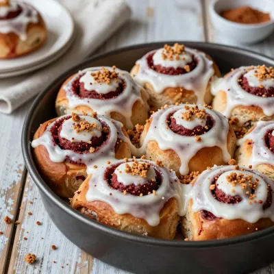 Red Velvet Rolls with Glossy Icing - Bakery - AI generated image
