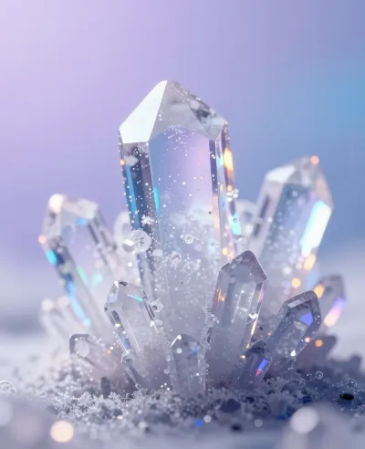 Iridescent Ice Crystals Glistening in Soft Light - Natural - AI generated image