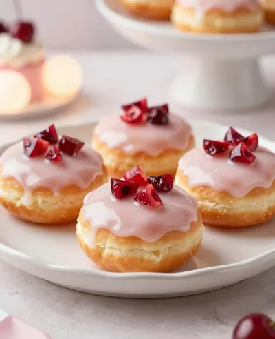 Cherry-Donut Plate with Pink Glaze - Food - AI generated image